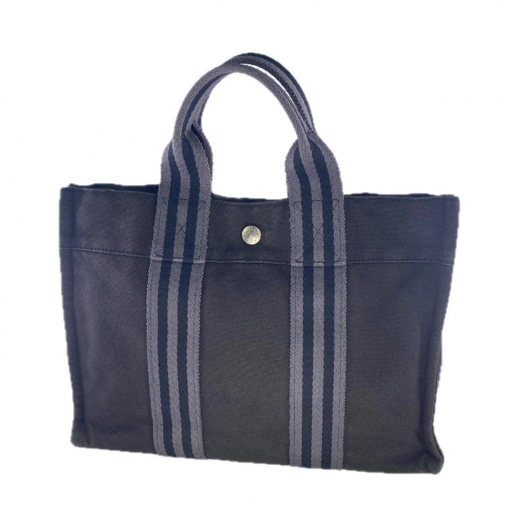 Hermes Tote Bag Black X Gray Women Authentic Secondhand